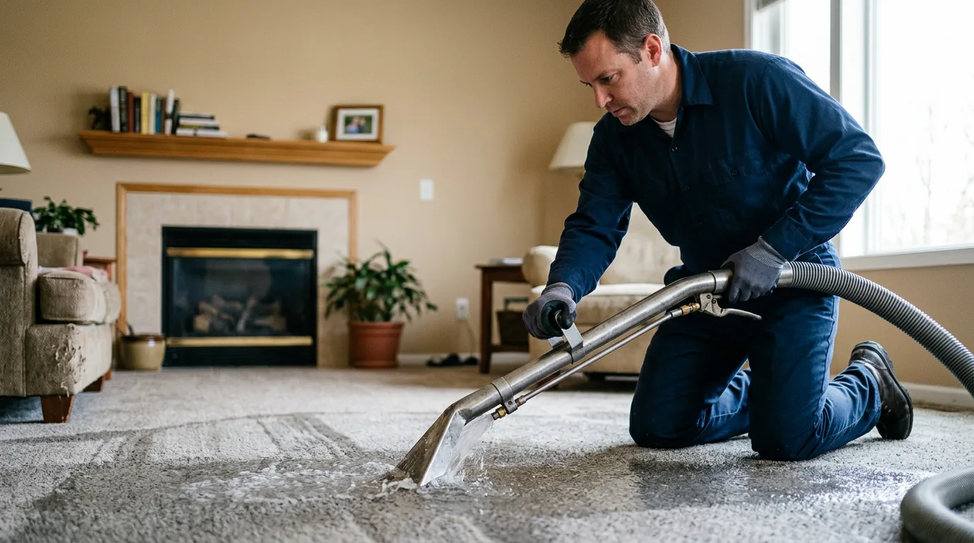 Water damage restoration technician working near Remington, IN